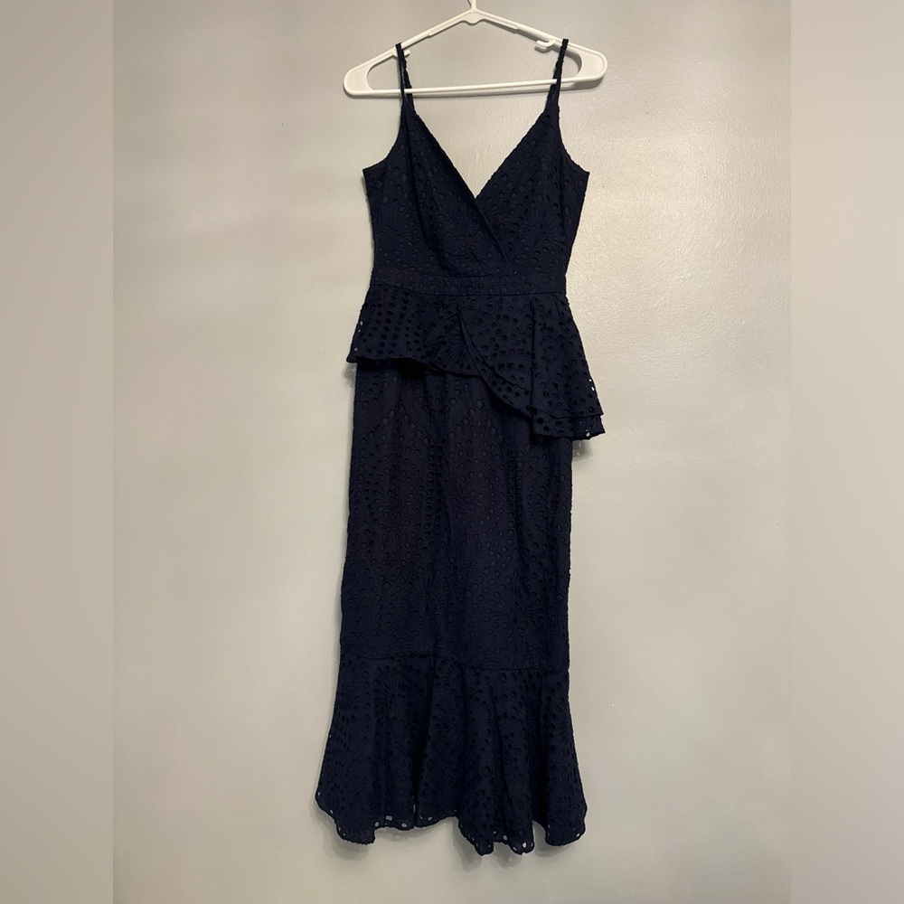 Yumi Kim small Navy Blue Lace Midi Open-Back Eyelet Dress NWT - Picture 5 of 5
